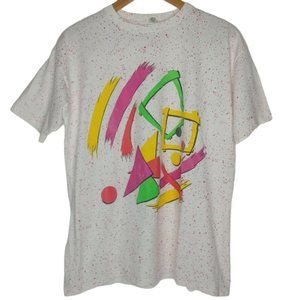 Vintage The Body Co Unisex 2XL Single Stitch T Shirt Geometric Paint Splash Pink